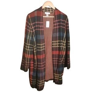 CJ Banks Womens Multi Plaid Open Front Design Duster Cardigan Size 1X NWT